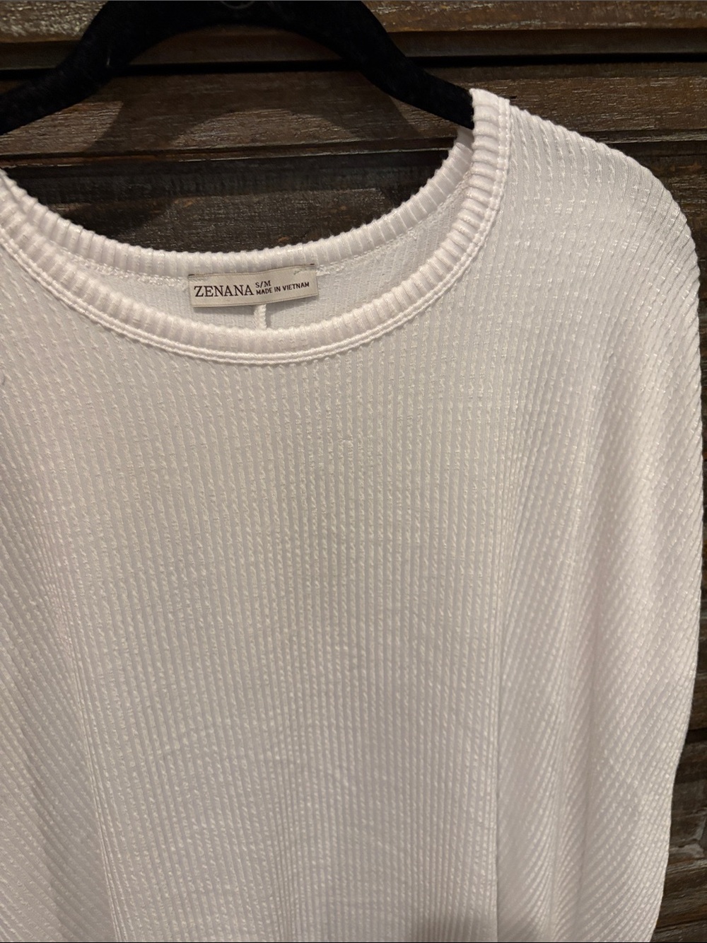 Zenana Outfitters White Ribbed Crewneck Long Sleeve Pullover - Picture 4 of 6